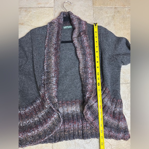 Woolrich Lambswool Open Front Cardigan Sweater M Gray Marled Trim Fall Cozycore - Picture 12 of 12